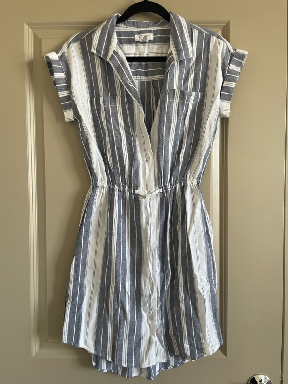 Japna Navy & White Striped Button-Front Dress
